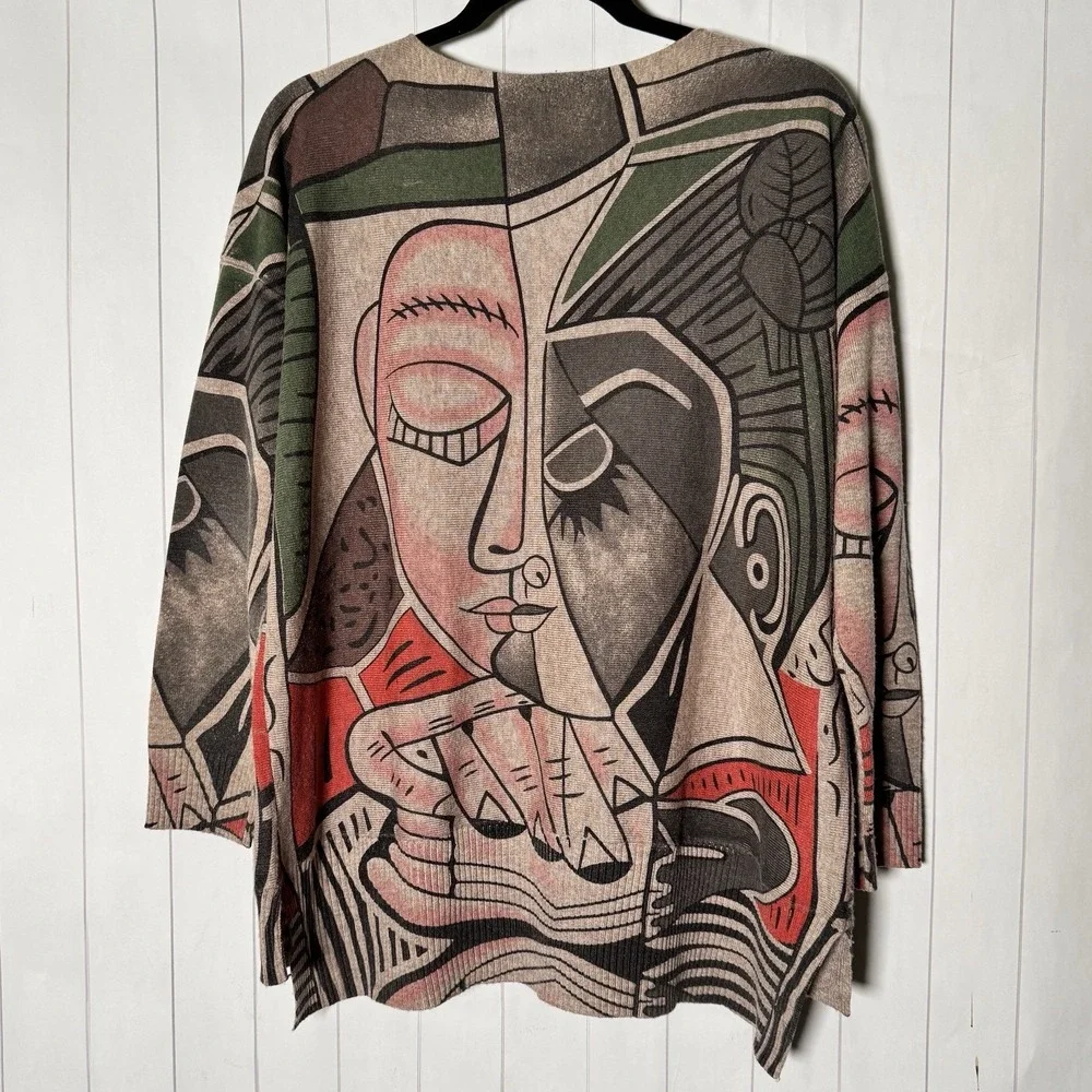 Shana Abstract Face Sweater Cozy Tunic‎ Art To Wear Chic Poet Picasso Inspired M